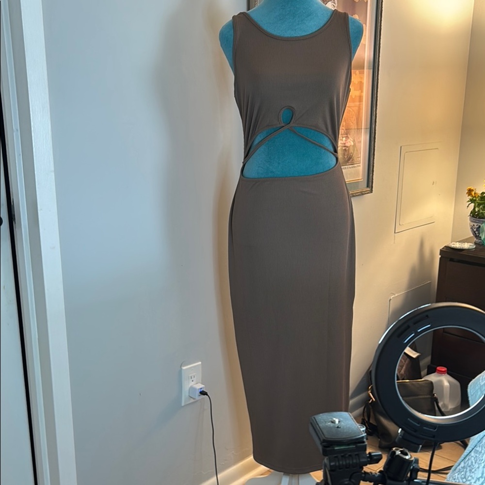 Elegant Brown Sleeveless Dress